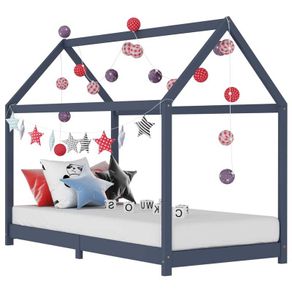 Kids Bed Frame Grey Solid Pine Wood 80x160 cm
