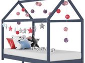 Kids Bed Frame Grey Solid Pine Wood 90x200 cm
