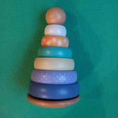 Wooden stacking tower, stacking rings