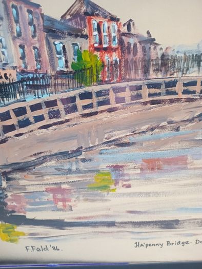 Oil Painting "Ha"penny Bridge Dublin". Frank Feld RHA.1986