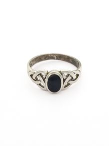 Vintage 925 Sterling Silver & Black Onyx Celtic Knot Ring