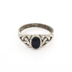 Vintage 925 Sterling Silver & Black Onyx Celtic Knot Ring