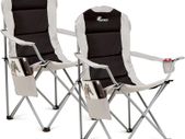 Padded Camping Chairs - Set of 2 Deluxe Folding Chairs with Cup Holder and Side Pockets, Holds up to 120kg - Lightweight 3.3kg per Chair - Black & Grey
