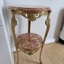 Vintage French Brass & Pink Marble 2-Tier Side Table Plant Stand Image 8
