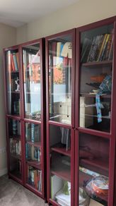 2 x Burgundy Ikea Billy & Oxberg Bookcases