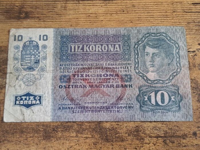 Austria-Hungary, 10 Kronen banknote, 2 January 1915, circulated, with overprint - free standard postage