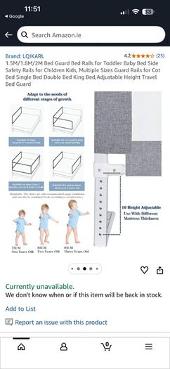 Safety Bed Guard Rail 200 cm