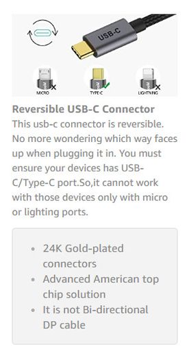 QGeeM USB-C Type (Thunderbolt 3 Compatible) DisplayPort (DP) Female (UHD 4K/60Hz) Gold-Plated/Nylon Braided/Aluminum Alloy Adapter Cable (Brand New/Warranty)