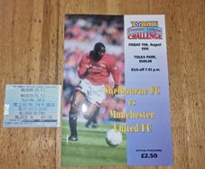 Shelbourne FC vs Manchester United 1995 official programme +ticket