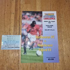 Shelbourne FC vs Manchester United 1995 official programme +ticket