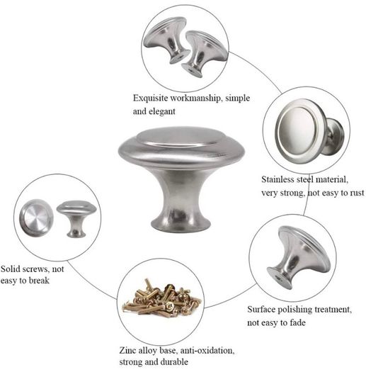 30Pcs Cabinet Door Knobs Round Mushroom Shape Pull Handle Drawer Knobs Silver Kitchen Cupboard Knobs Chrome with Screws for Bathroom Bedroom Furniture Wardrobe 30MM (FREE POSTAGE)