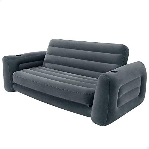 King Size Pull-Out Inflatable Camping Sofa Bed Sleep Away Futon Couch with 3 quick inflation and Deflation Valves, 203 x 231 x 66 cm, Charcoal Grey