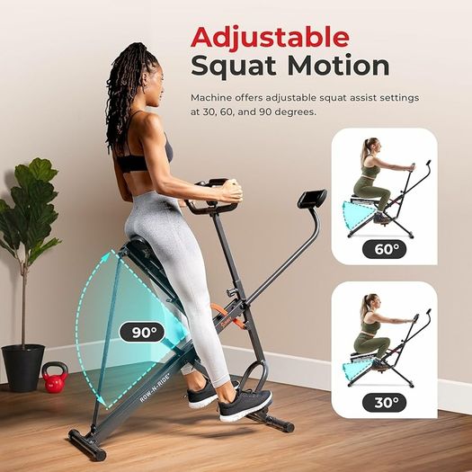 Smart Row-N-Ride Squat Machine  Foldable Upright Trainer, Full-Body Workout for Glutes Quads Core, Adjustable Resistance Bands, Bluetooth & Free SunnyFit App, 150 KG Capacity