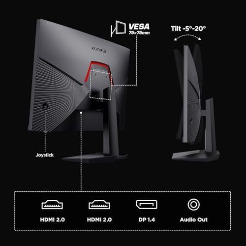 KOORUI 24.5 Inch FHD Gaming Monitor, VA, 1ms, Adpitive Sync, HDMI (144Hz)/DisplayPort (180Hz), sRGB 99%, VESA, Tilt Adjustable, Eye Care