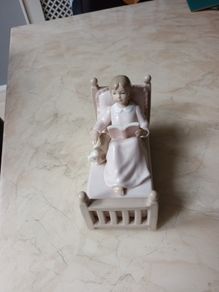 Vintage Leonardo  Collection  By Annie Rowe "Porcelain  Girl Reading  In Bed With Her Dog"