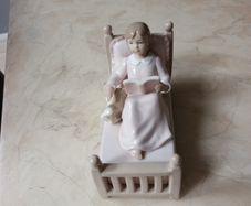 Vintage Leonardo  Collection  By Annie Rowe "Porcelain  Girl Reading  In Bed With Her Dog"