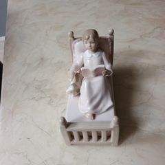 Vintage Leonardo  Collection  By Annie Rowe "Porcelain  Girl Reading  In Bed With Her Dog"