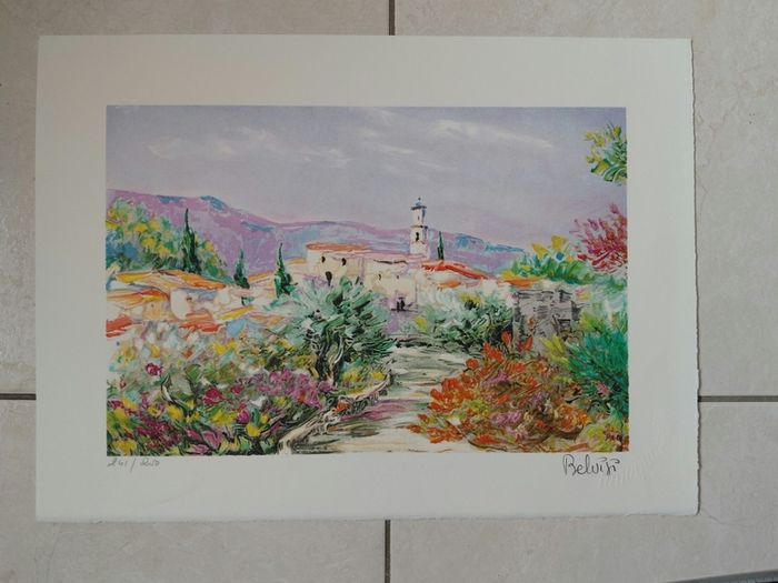 Limited Edition lithograph Le petit village provencal By Marcel Belvisi 241/250