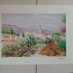 Limited Edition lithograph Le petit village provencal By Marcel Belvisi 241/250