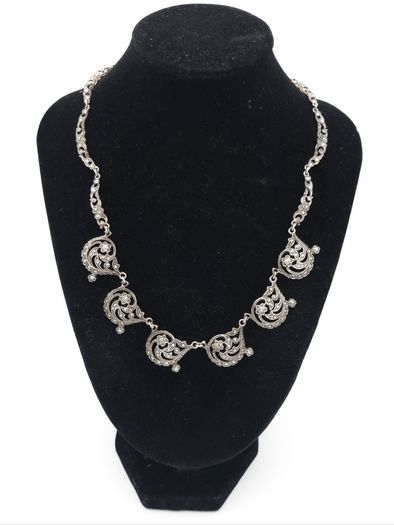 925 Vintage Sterling Silver & Marcasite Gothic Art-Nouveau Style Necklace