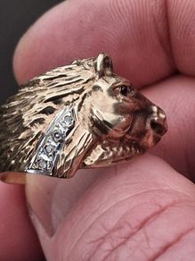 9 Carat Gold Diamond and Garnet Horse Head Ring (7 grams)