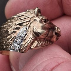 9 Carat Gold Diamond and Garnet Horse Head Ring (7 grams)
