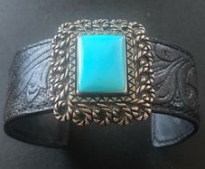 sterling leather Carolyn Pollock turquoise cuff bracelet