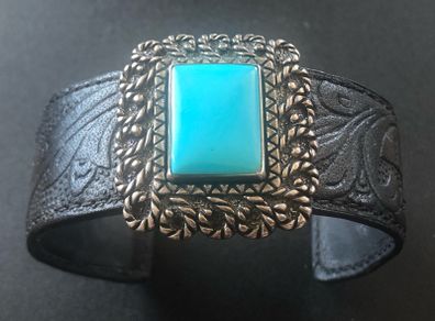 sterling leather Carolyn Pollock turquoise cuff bracelet