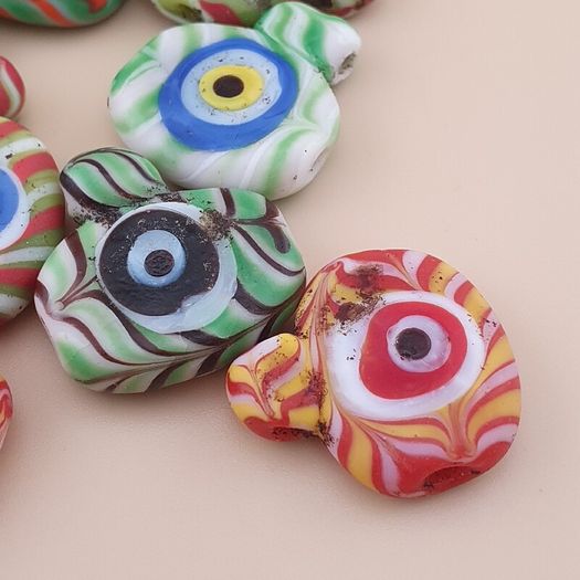 Vintage Venetian Style Feather Desgin Eyes Glass Bead Pendant
