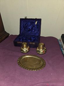 Vintage Cloisonne Brass Salt and Pepper Set