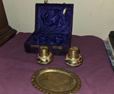 Vintage Cloisonne Brass Salt and Pepper Set
