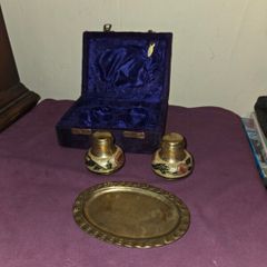 Vintage Cloisonne Brass Salt and Pepper Set
