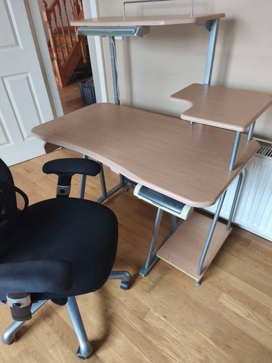 swivel chair and computer desk