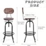 Adjustable Industrial Style Bar Stool Height Swivel  With Top Metal And Backrest Image 5