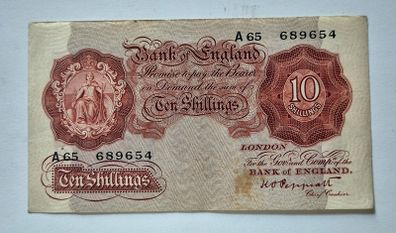 1930's Bank of England 10 Shilling banknote, signed by Chief Cashier K.O. Peppiatt,