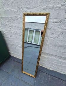 Long Vintage Gold Mirror wall hanging Vintage Mid Century period  gilt gold painted dressing mirror Retro