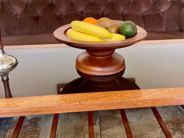 Vintage MCM Wood Fruit Pedestal Bowl Tazza