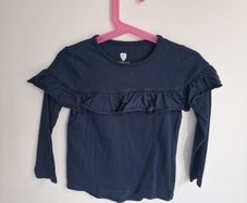 Girls 5-6yrs navy cotton frilled top.