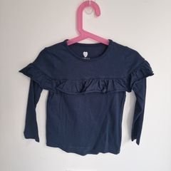Girls 5-6yrs navy cotton frilled top.