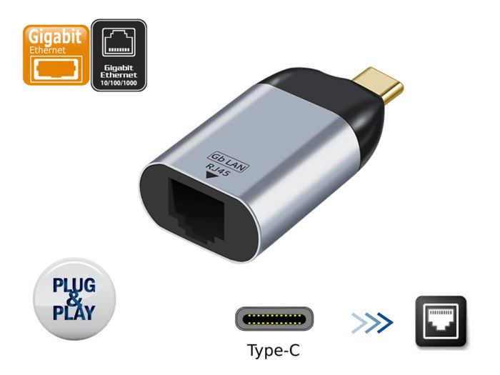 USB-C Compact External Gigabit (1000Mbps) Ethernet/Network Card Adapter Gold-Plated/Aluminum-Alloy Adapter (Brand New/Warranty)