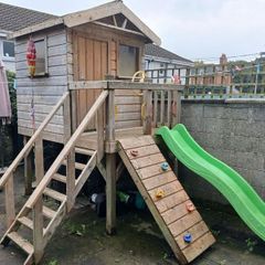 Solid Wooden Playhouse With Slide & Climbing Wall