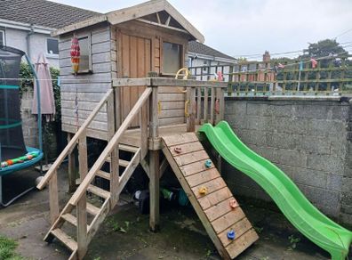 Solid Wooden Playhouse With Slide & Climbing Wall