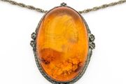 Carved Natural Baltic Amber Patinated Silver Necklace