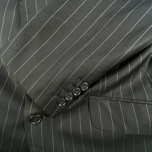 Samuel Windsor Mens Pinstripe Wool Suit 40R W36 Navy Stripe Classic Fit
