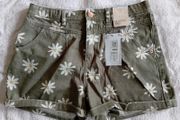 M&amp;S Khaki Denim Shorts with Flower Print Age 15-16 BNWT