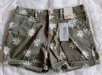 M&S Khaki Denim Shorts with Flower Print Age 15-16 BNWT