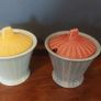 Fabulous Pair of Vintage Art Deco Style Mid Century SylvaC Lidded Preserves Pots Shape Number 2172, in Fabulous 50s Colourways, Priced at E30 Each, or E55 for the Pair Image 2