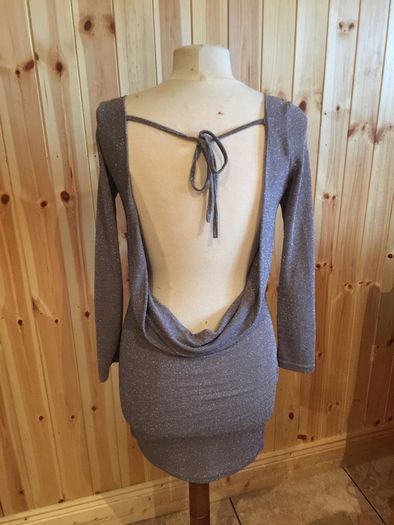 Sequin Metallic Silver Backless Dress