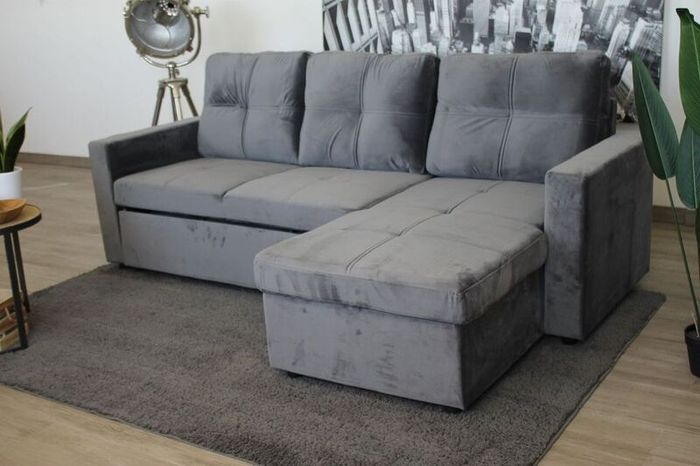 Grey velvet Corner Sofa Bed Storage Free Delivery