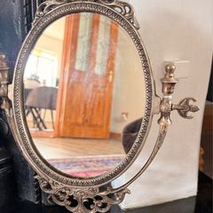 Vintage Mirror & 2 Lotus Candle Holders